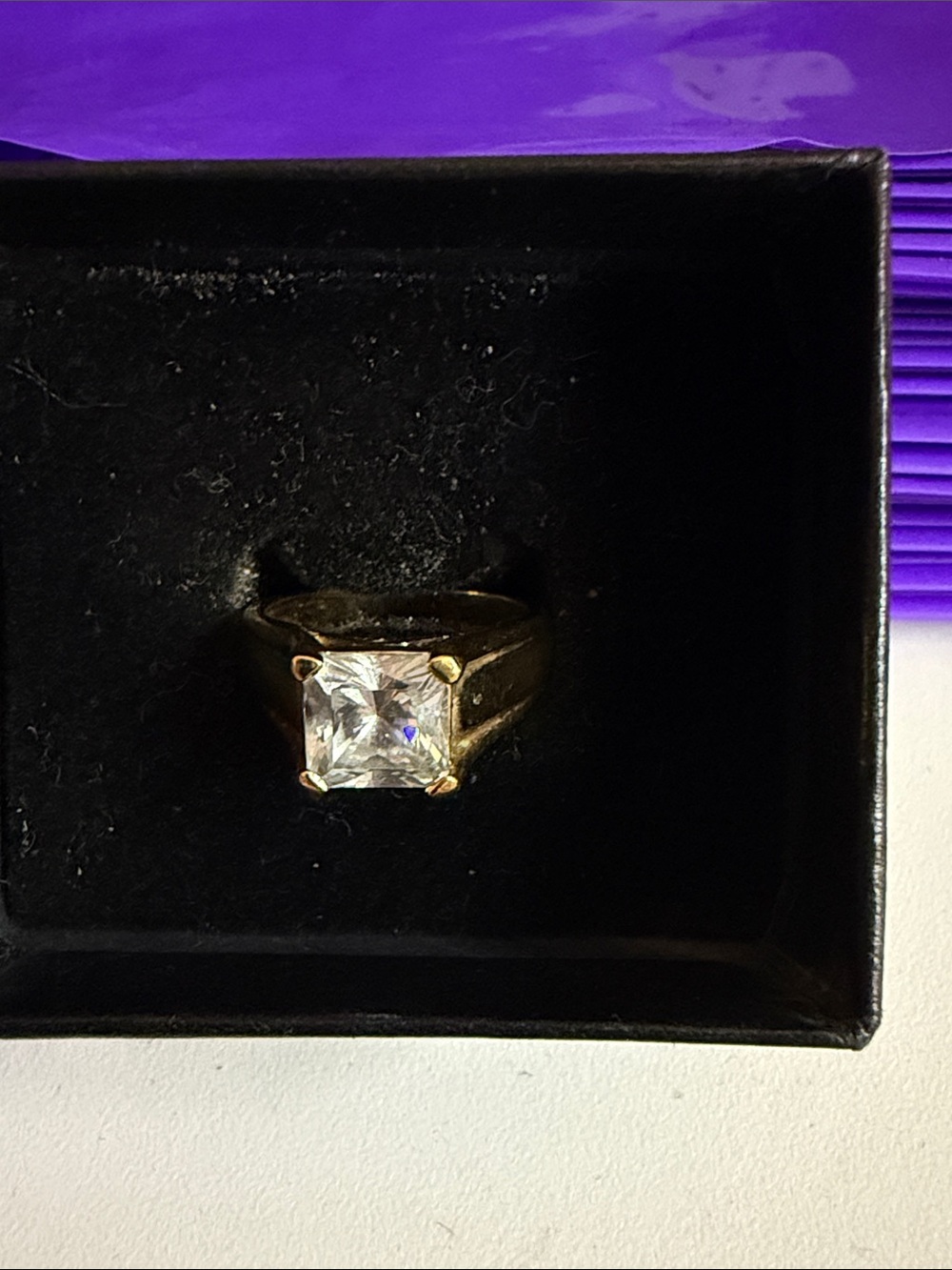 .925 Vintage Gold-Tone Square CZ Solitaire Ring - Women's Jewelry